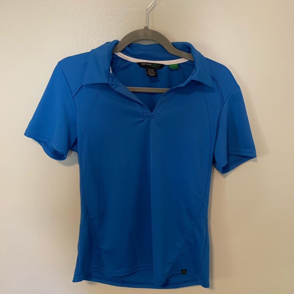 Blue polyester V-neck